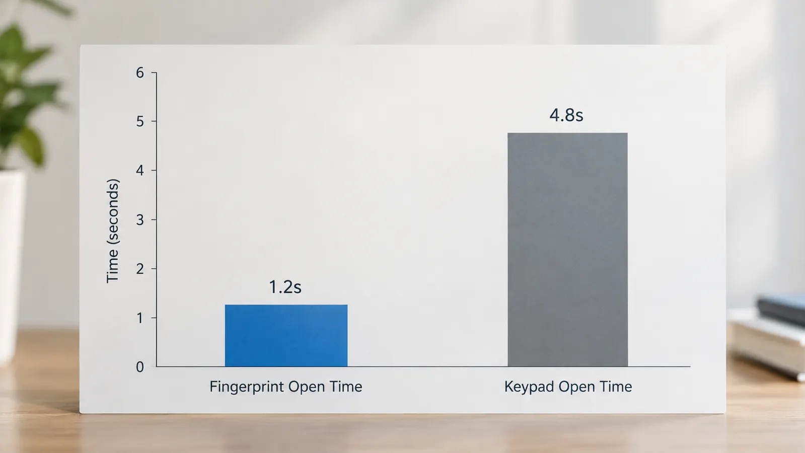 A simple chart comparing how long it takes to open a safe by fingerprint versus by keypad